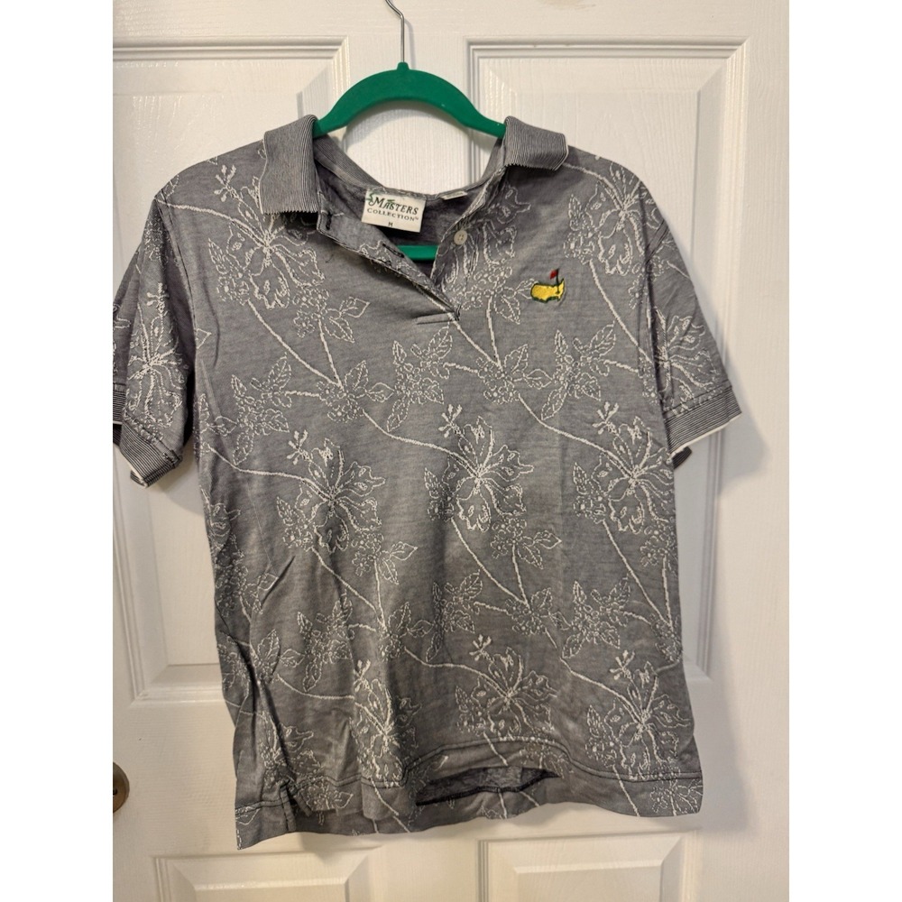 Vintage Masters Collection Women's Gray Tropical Floral Polo Shirt Sz M Golf
